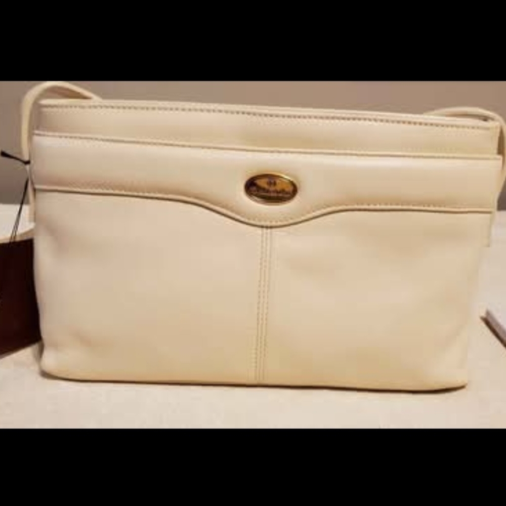 Vtg Ivory Leather Crossbody